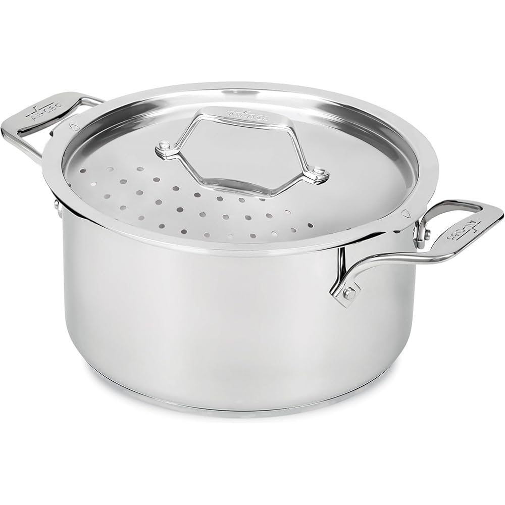 All-Clad Simply Strain Stainless Steel Multipot with Straining Lid, 6-Quart, Induction, Oven Broiler Safe 600F, Strainer, Pasta Strainer with Handle, Steamer Pot, Cookware, Home, Pots and Pans, Silver: Home & Kitchen