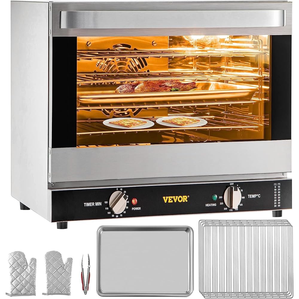 VEVOR Commercial Convection Oven, 66L/60Qt, Half-Size Conventional Oven Countertop, 1800W 4-Tier Toaster w/Front Glass Door, w/Trays Wire Racks Clip Gloves, 120V: Industrial & Scientific