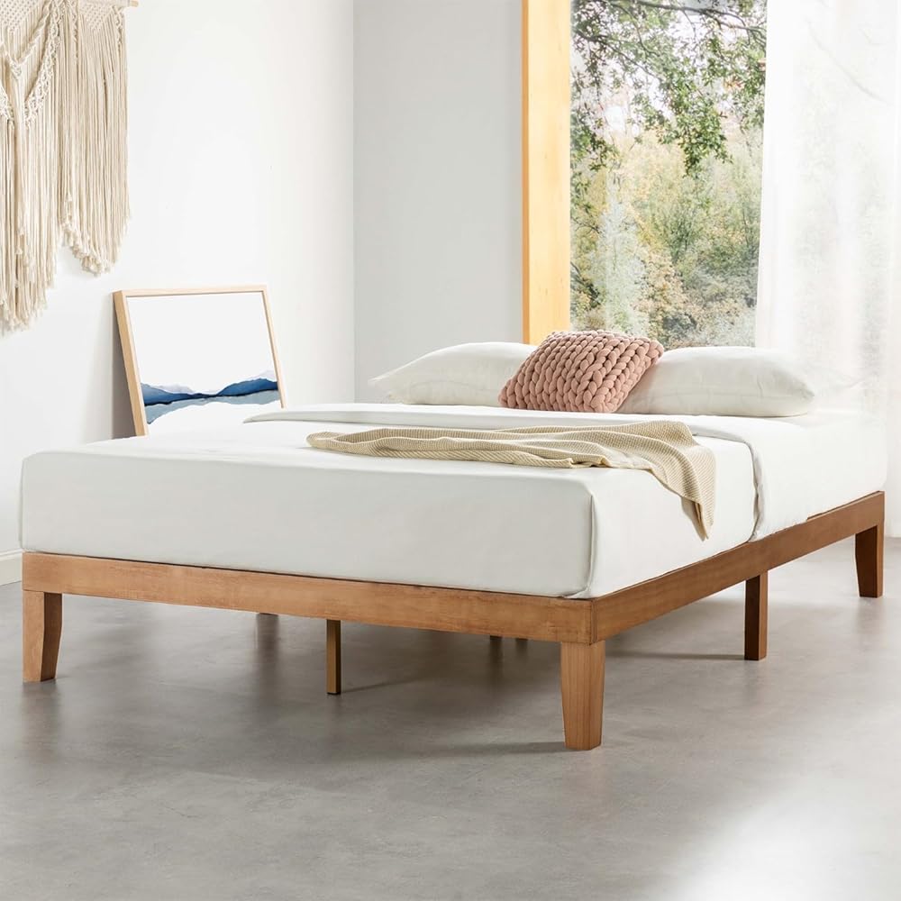 Mellow Naturalista Classic - 12 Inch Solid Wood Platform Bed with Wooden Slats, No Box Spring Needed, Easy Assembly, Queen, Pine : Home & Kitchen