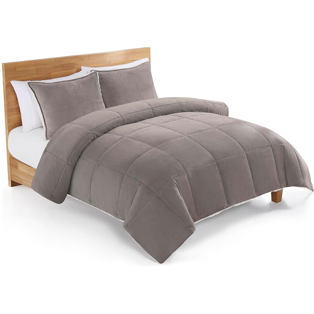 UGG Blissful Full/Queen Comforter Set with 2 Pillow Shams Reversible White Comforter Plush Fluffy Warm Bed Set Premium Down Alternative Bedding for College Dorm Essentials, Full/Queen, Seal Gray : Home & Kitchen