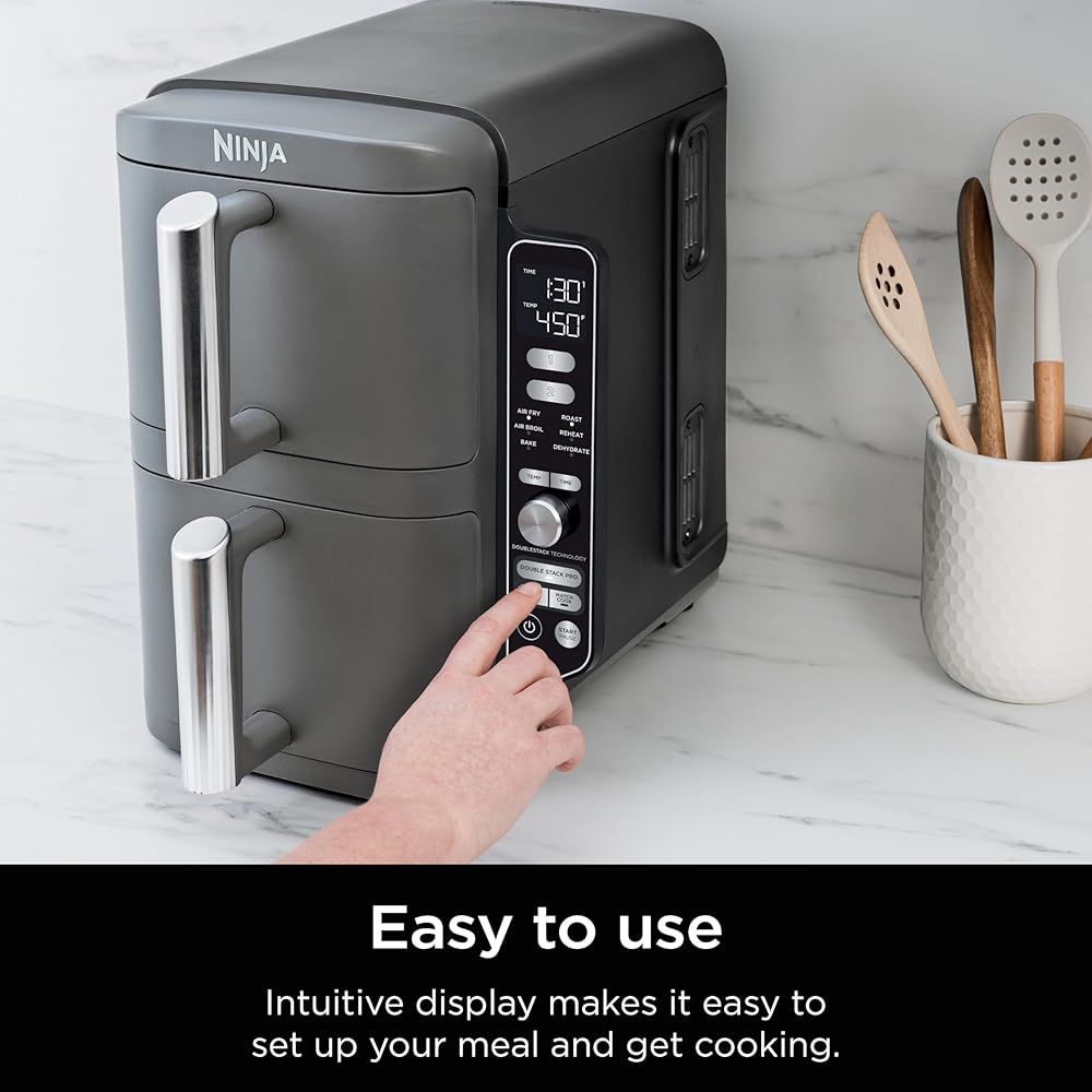 Ninja Air Fryer, 10QT DoubleStack XL 2-Basket, Compact Design, Cooks 5lb Whole Chicken, Feeds Up to 8 People, 6-in-1 Air Fryer, Roast, Bake & More, Easy to Clean, Dishwasher Safe Parts, Grey, SL401 : Home & Kitchen