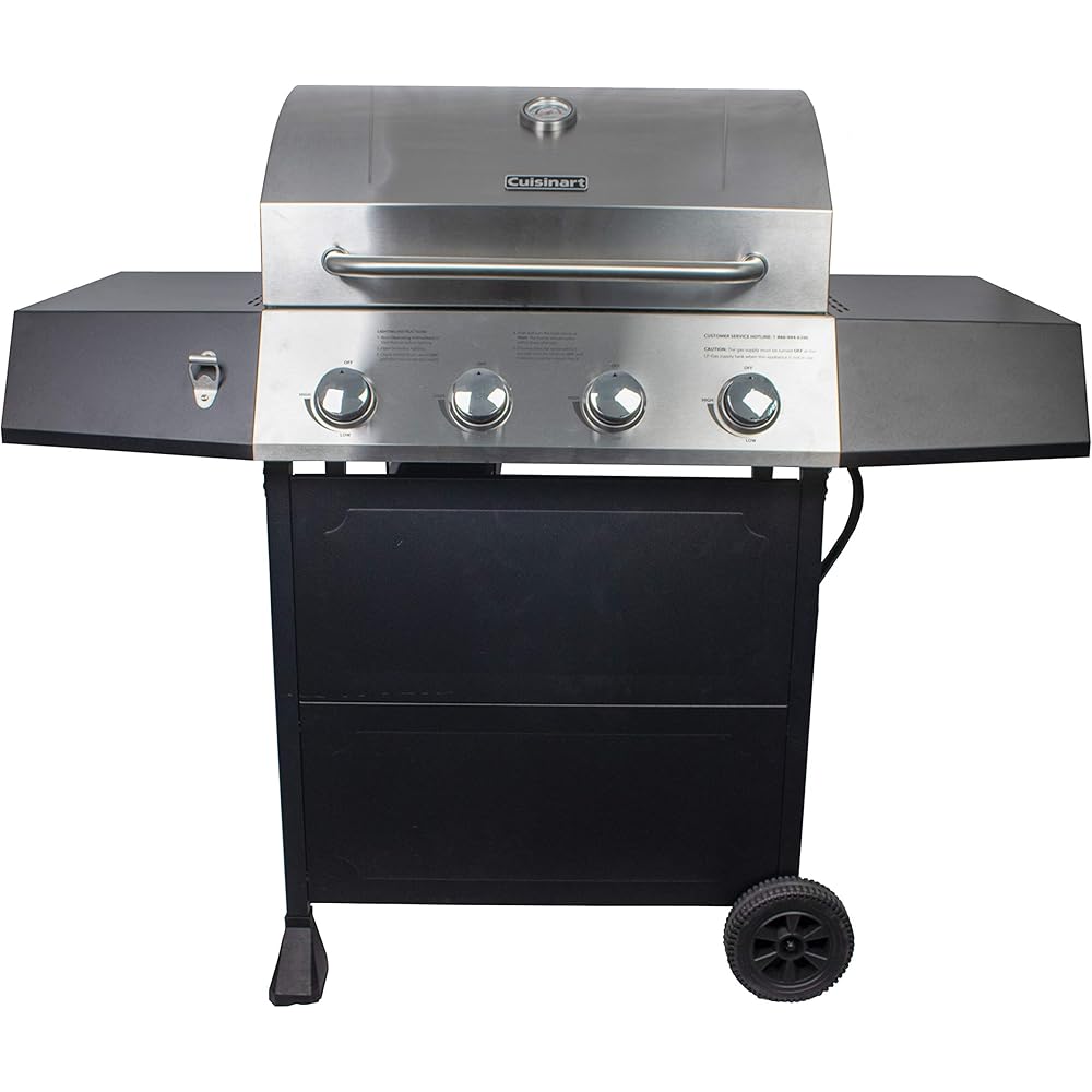 Cuisinart 4-Burner Gas Grill, 44,000 BTU Stainless Steel Full Size Propane Grill with Cast Iron Grates, Outdoor Barbecue with Large Cooking Space and Side Tables for Prep : Patio, Lawn & Garden