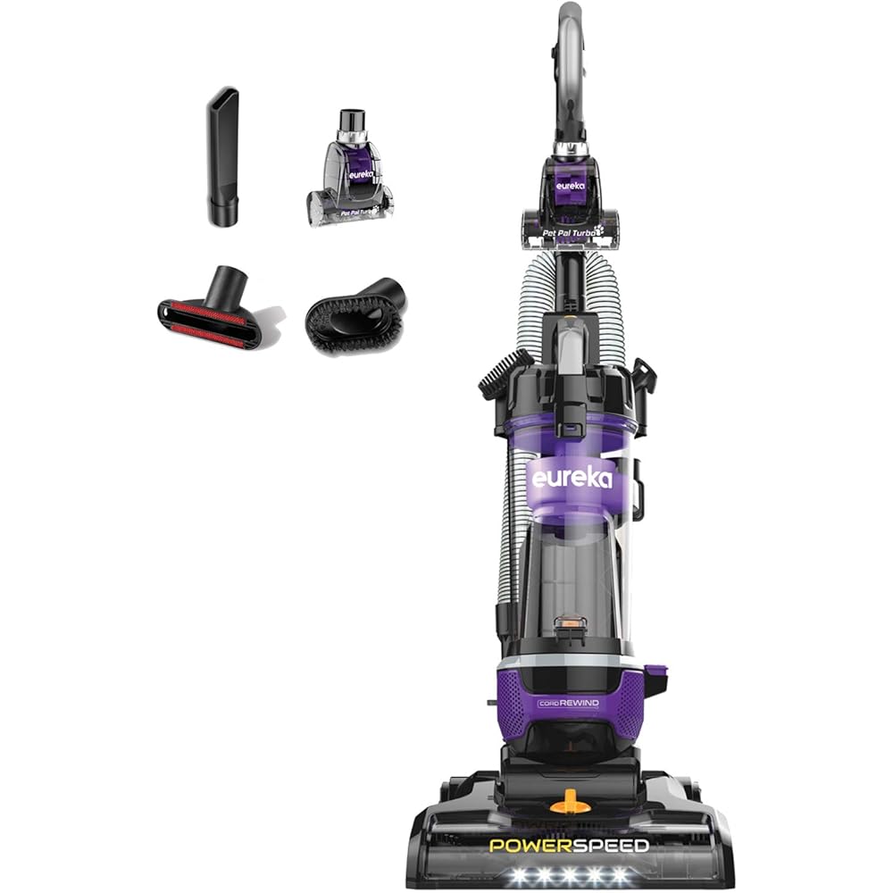 - Eureka Powerful Lightweight Upright Vacuum Carpet and Floor, PowerSpeed NEU202 with Automatic Cord Rewind, Purple