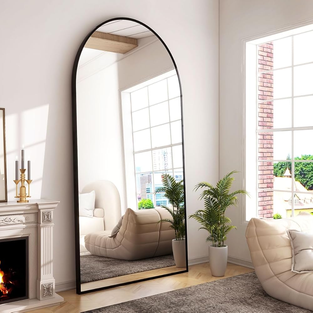 GLSLAND-34x76 inch Wall Mount Arched Full Length Mirror-Aluminum Alloy Frame High Definition-Full Body Mirror for Bedroom or Living Room,Black : Home & Kitchen