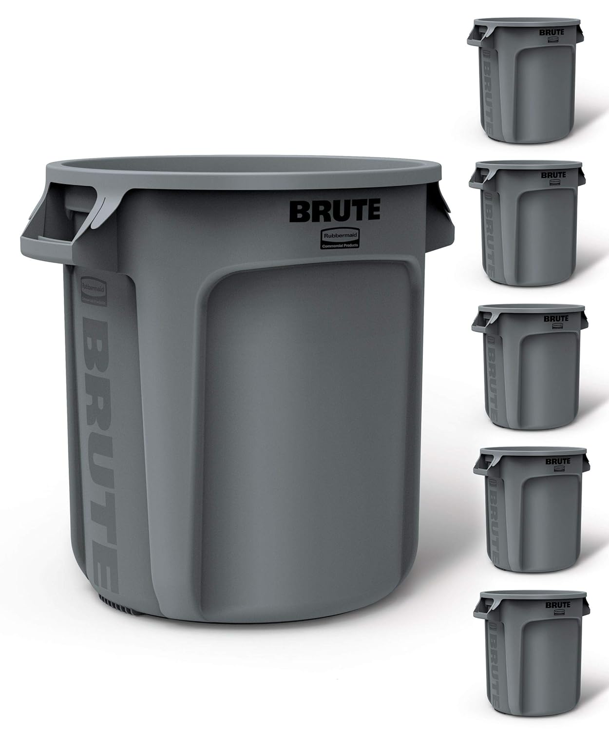 Rubbermaid Commercial Products BRUTE Heavy-Duty Round Trash/Garbage Can, 10-Gallon, Gray, Outdoor Waste Container for Landscapers/Construction/Restaurants/Back of House/Offices/Warehouses, Pack of 6: Office Waste Bins: Industrial & Scientific
