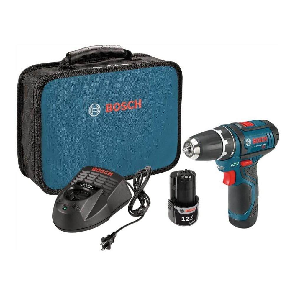 BOSCH PS31-2A 12V Max 3/8 Inch Drill/Driver Kit with (2) 2 Ah Batteries and Charger, Variable Speed - Power Core Drills -