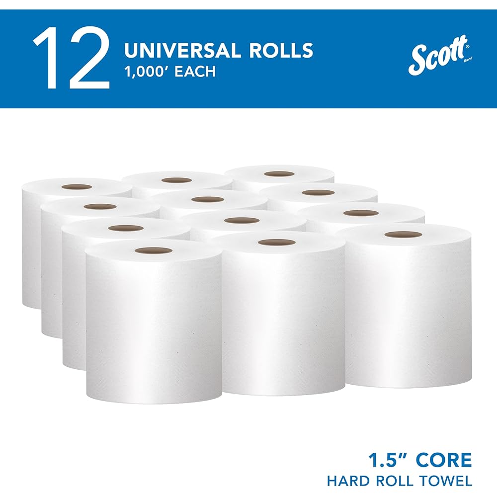 Scott Professional Essential Universal High-Capacity Hard Roll Paper Towels, Bulk (01000), Hardwound 1.5' Core, Absorbency Pockets, White (12 Rolls at 1,000' Each, 12,000'/Case): Paper Towels: Industrial & Scientific