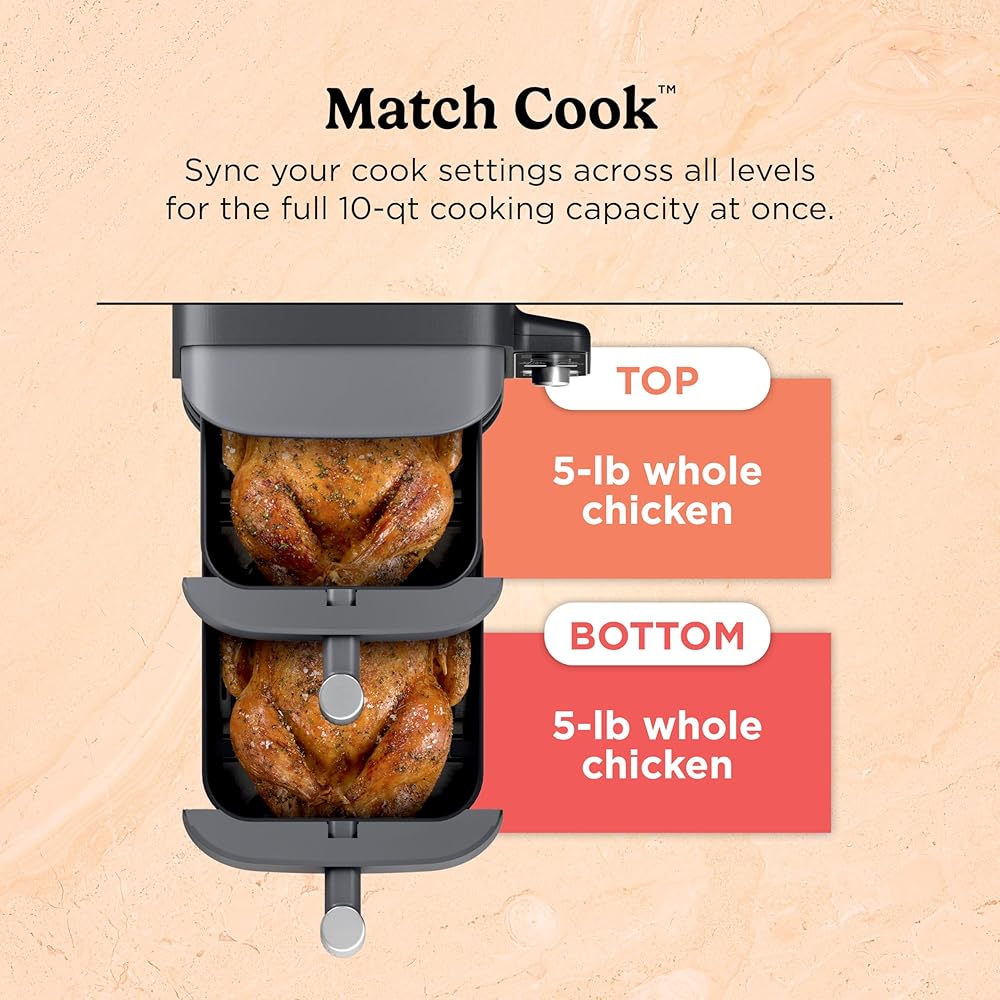 Ninja Air Fryer, 10QT DoubleStack XL 2-Basket, Compact Design, Cooks 5lb Whole Chicken, Feeds Up to 8 People, 6-in-1 Air Fryer, Roast, Bake & More, Easy to Clean, Dishwasher Safe Parts, Grey, SL401 : Home & Kitchen