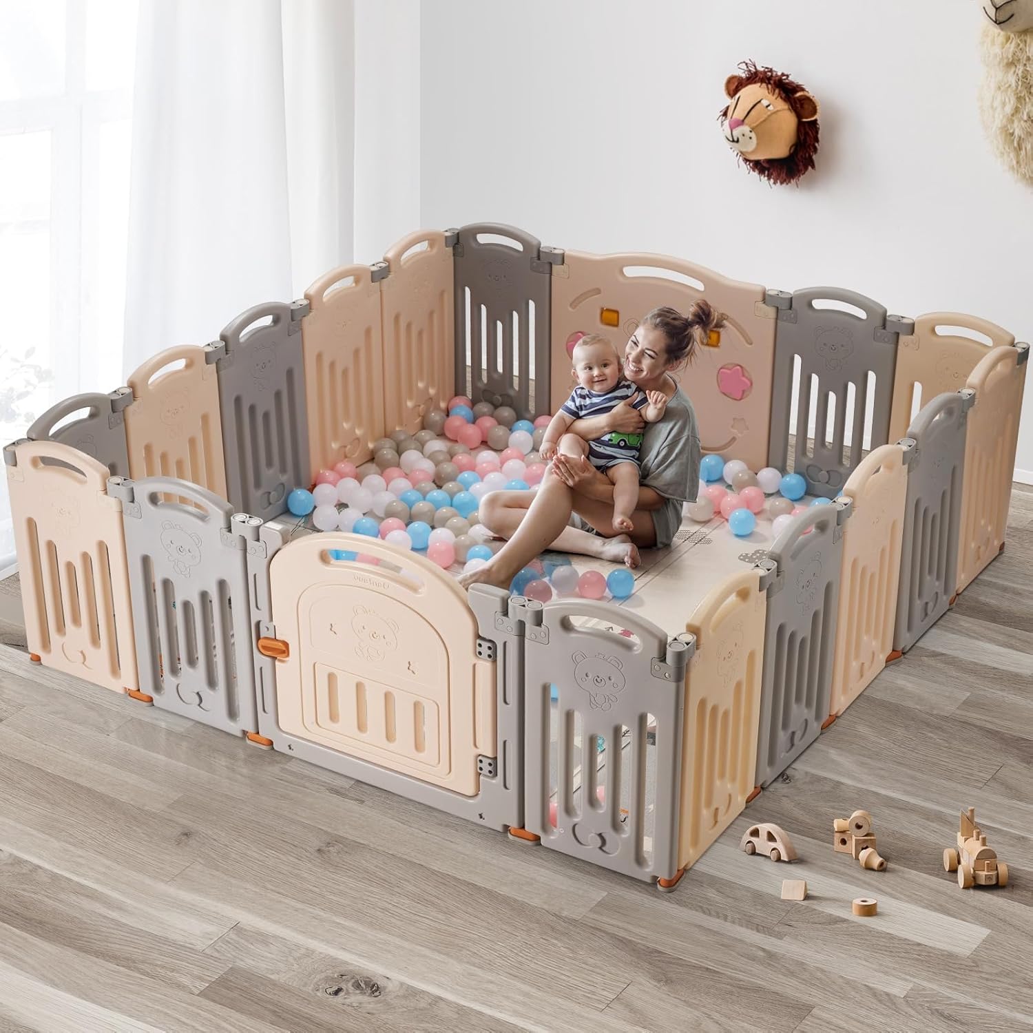 : UANLAUO 18 Panel Large Baby Playpen, Foldable Playpen for Babies and Toddlers, Safety Baby Fence Play Area, Easy Assembly Play Yard for Indoor & Outdoor : Baby