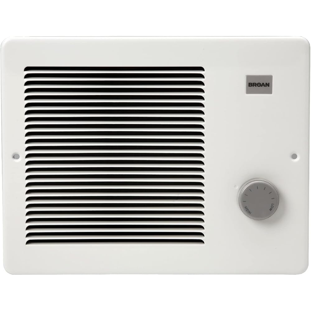 Broan-NuTone Wall Heater, White Grille Heater with Built-In Adjustable Thermostat, 750/1500W, 120/240V AC - Bathroom Heater -