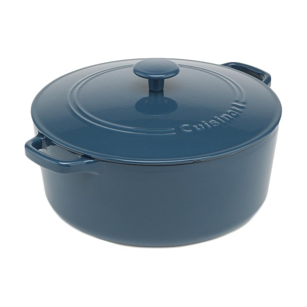 Cuisinart Chef's Classic Enameled Cast Iron Round Covered Casserole (Provencial Blue, 7- Quart): Quisinart Cast Iron: Home & Kitchen