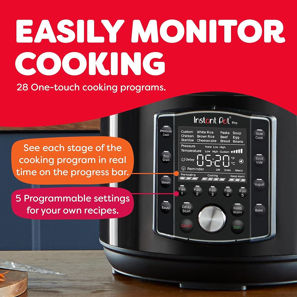 Instant Pot Pro (8 QT) 10-in-1 Pressure Cooker, Slow Cooker, Rice/Grain Cooker, Steamer, Sauté, Sous Vide, Yogurt Maker, Sterilizer, and Warmer, Includes App With Over 800 Recipes, Black: Home & Kitchen