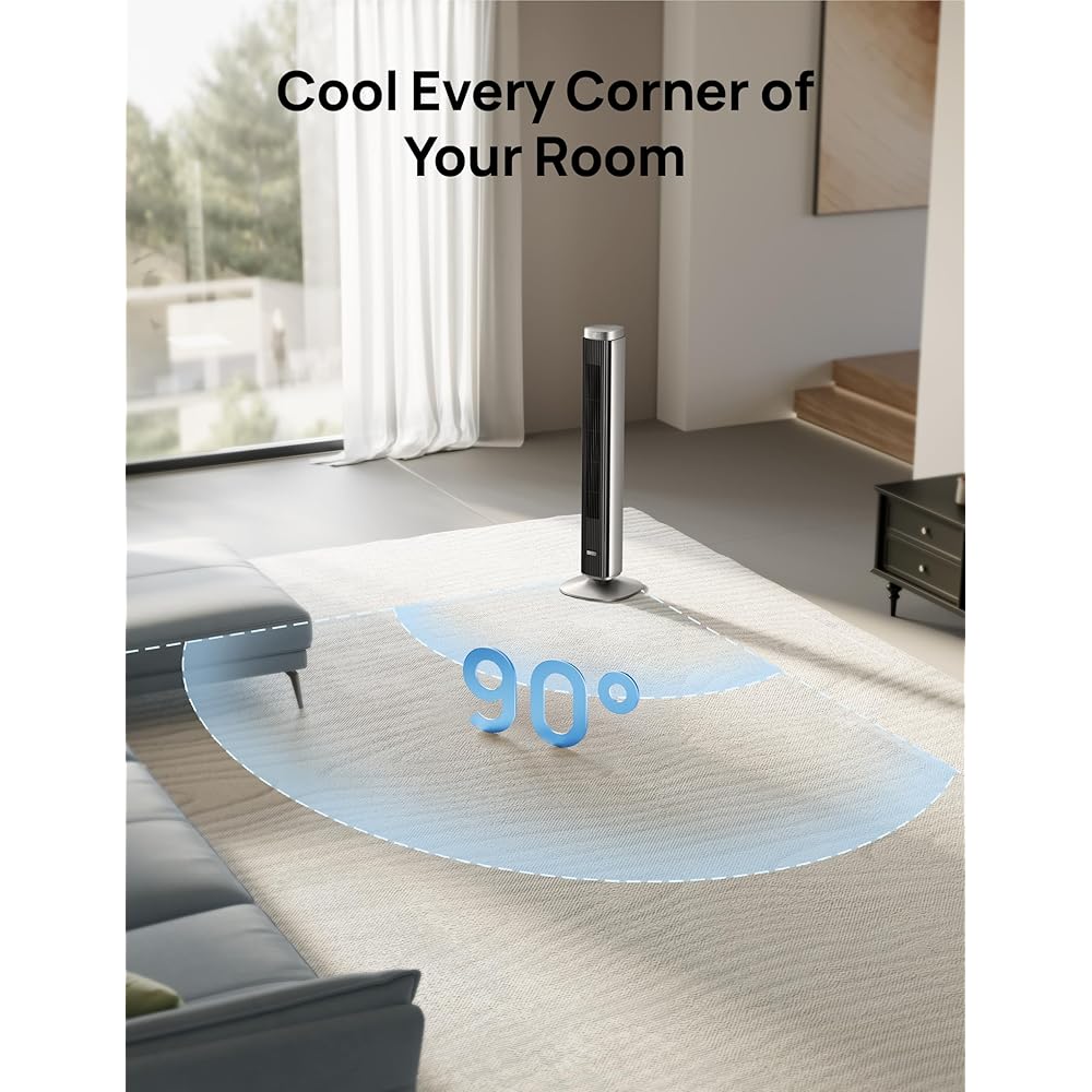 Dreo Tower Fan for Bedroom, 90° Oscillating Standing Fan with 40ft Far Airflow, 25dB Ultra Quiet DC Motor, 28ft/s Velocity, 12 Speeds, 42 inch, Smart Control, 4 Modes, 12H Timer, Pilot Pro S : Home & Kitchen