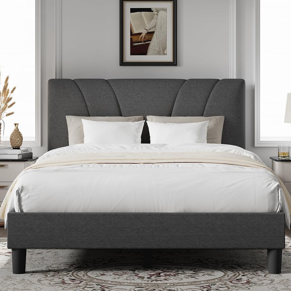 Novilla Queen Size Bed Frame Upholstered Platform Queen Bed Frame with Adjustable Headboard, Strong Weight Capacity, No Box Spring Needed, Easy Assembly, Grey : Home & Kitchen