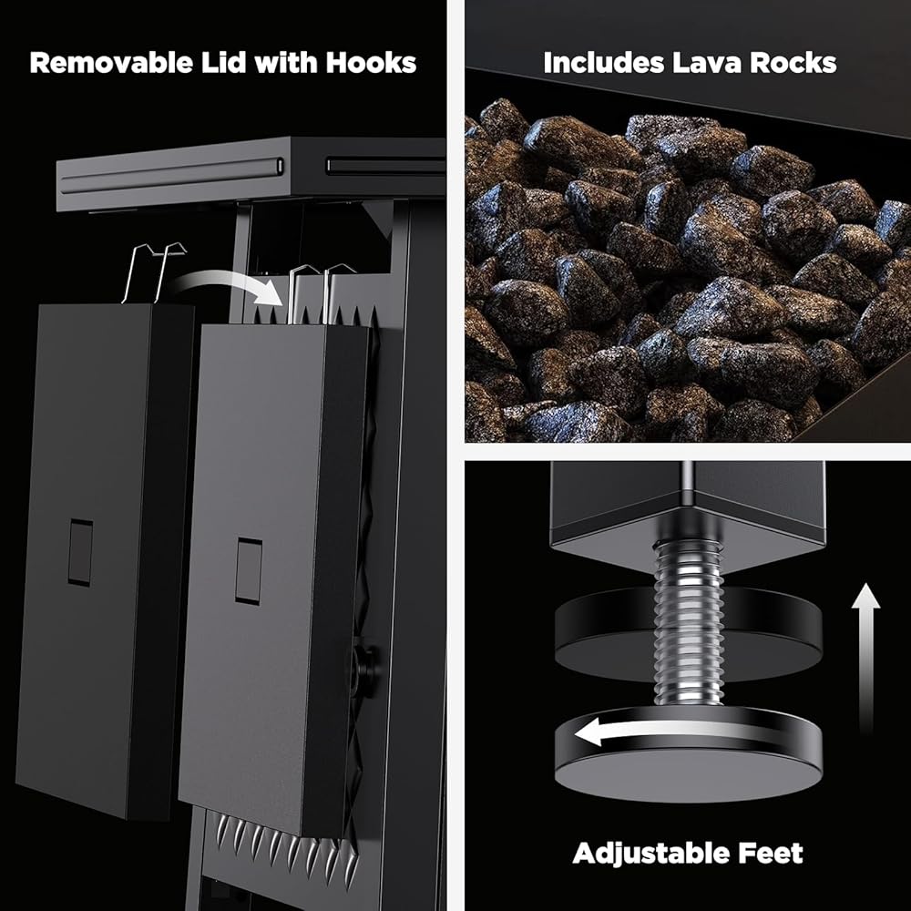 Ciays 32 Inch Propane Fire Pits,50,000 BTU Gas Fire Pit Table for Outsides with Steel Lid and Lava Rock, 2-in-1 Square Fire Table for Gatherings Parties on Patio Deck Garden Backyard, Black : Patio, Lawn & Garden