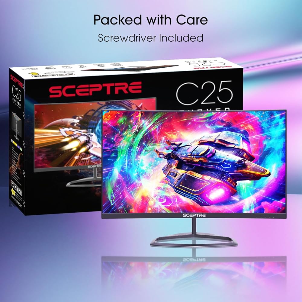 Sceptre Curved 24.5-inch Gaming Monitor up to 240Hz 1080p R1500 1ms DisplayPort x2 HDMI x2 Blue Light Shift Build-in Speakers, Machine Black 2023 (C255B-FWT240) : Electronics