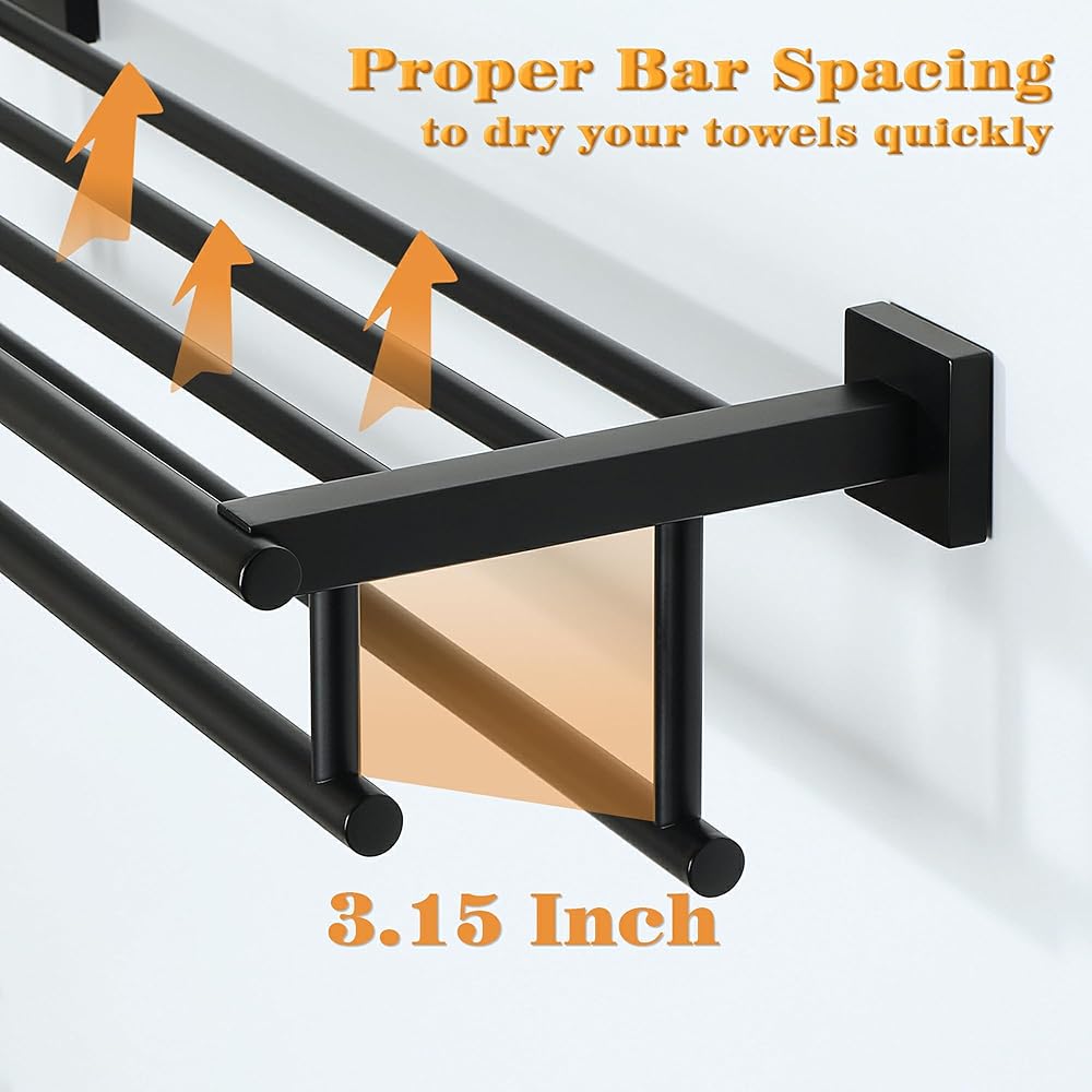 Alise Double Towel Rack for Bathroom,24 Inch Bathroom Tower Holder Towel Shelf with Double Towel Bars Wall Mount,SUS304 Stainless Steel Double Tower Bar for Bathroom Wall,Towel Hanger Matte Black : Tools & Home Improvement