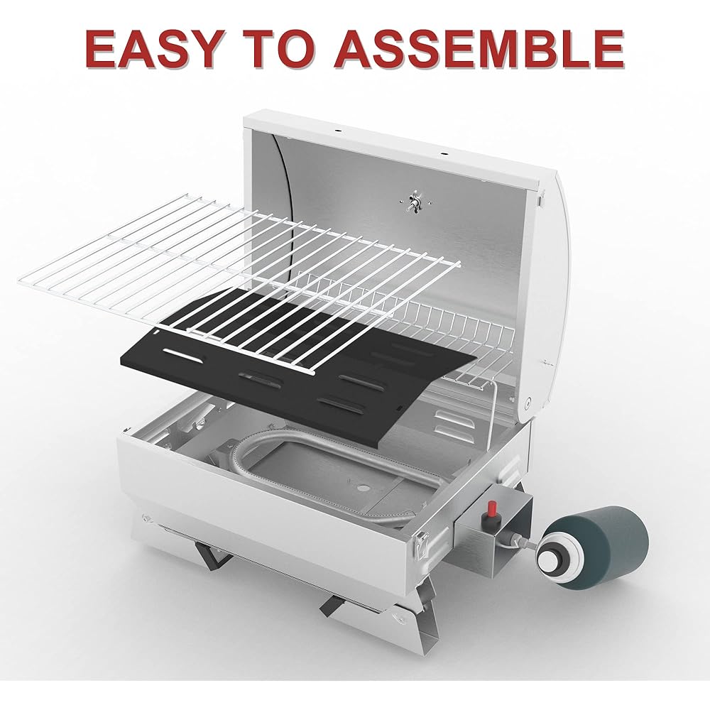 Royal Gourmet GT1001 Stainless Steel Portable Grill, 10000 BTU BBQ Tabletop Gas Grill with Folding Legs and Lockable Lid, Outdoor Camping, Deck and Tailgating, Silver