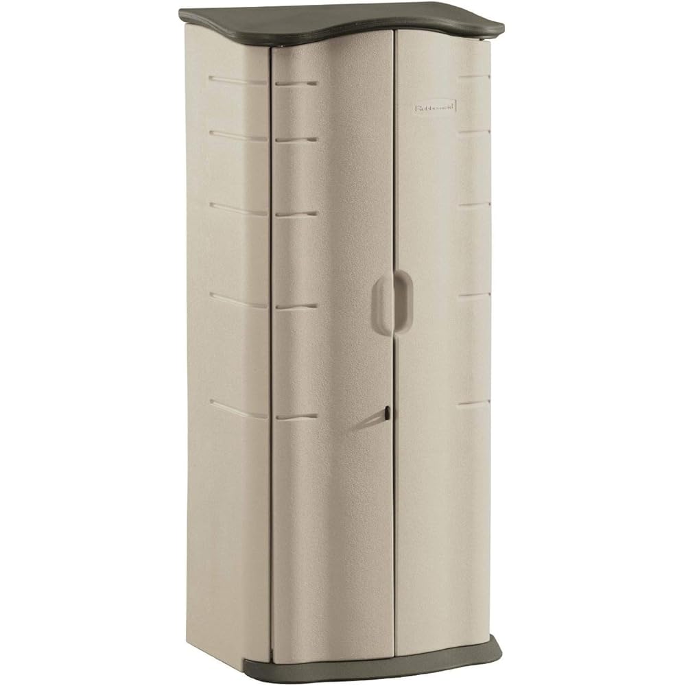 : Rubbermaid Compact Vertical Resin Storage Shed With Floor (2 x 2.5 Ft), Weather Resistant, Beige/Brown, Organization for Home/Backyard/Garden Tools/Porch/Patio Cushions/Pool Chemicals/Toys : Storage Cabinet : Patio, Lawn & Garden