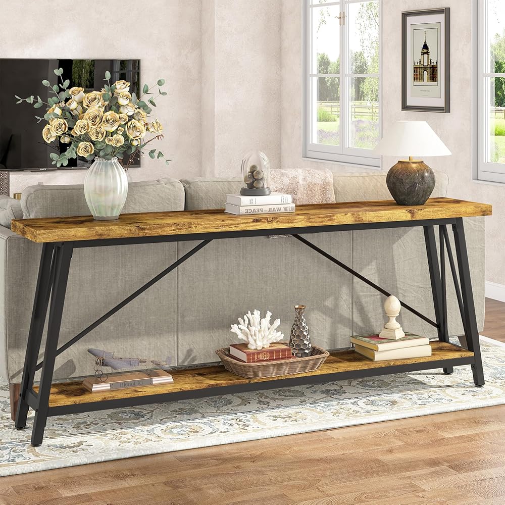 Tribesigns 70.9 Inches Extra Long Sofa Table Behind Couch, Industrial Entry Console Table for Hallway, Entryway & Living Room, Rustic Brown : Home & Kitchen