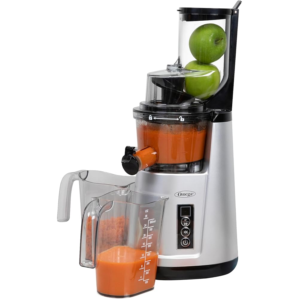 Omega Wide Mouth Juicer Compact Vertical Cold Press Vegetable and Fruit Juice Extractor with 3-Inch Hopper 2-Speed Slow Juicing with Space Saving Design, 120-Watts, Black: Home & Kitchen