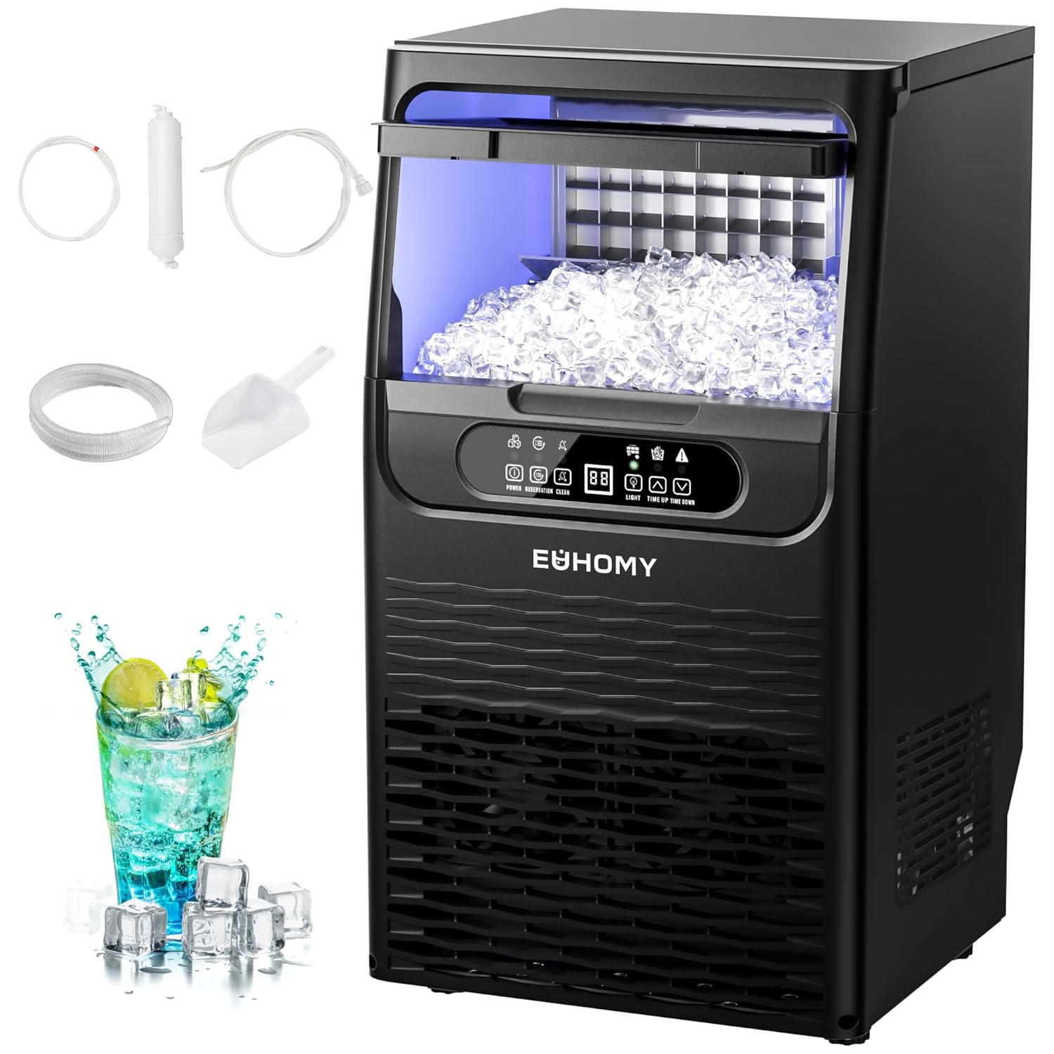 EUHOMY Commercial Ice Maker Machine,70lbs/24H,36 Ice Cubes in 8-12 Mins,Under Counter Ice Maker with Water Filter,12lbs Storage Capacity,Freestanding Ice Machine for Home/Bar/Cafe/Restaurant : Appliances