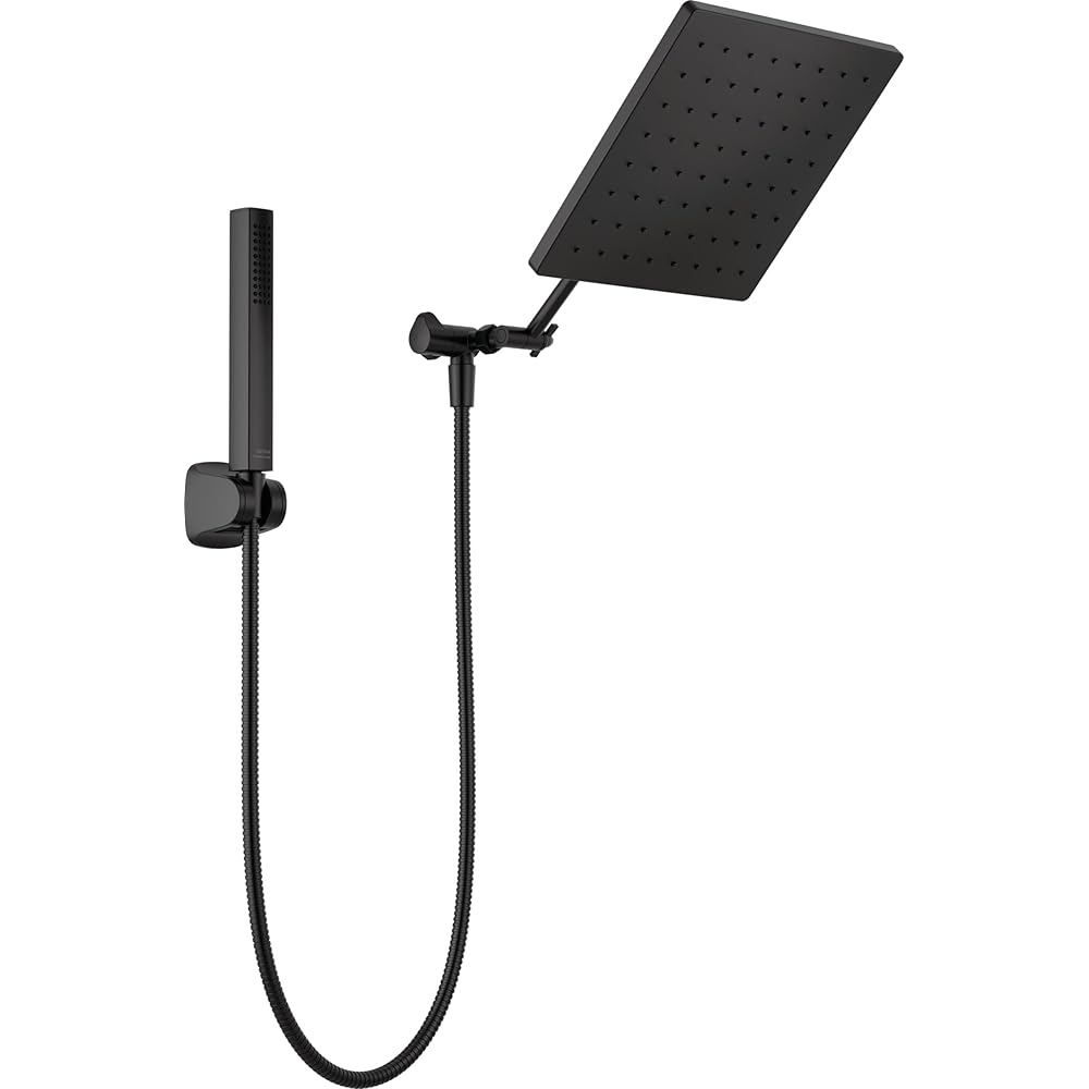 Delta 75527 Universal Showering 1.75 GPM Single Function Modern Rain Shower Head and Hand Shower Combo with Adjustable Extension Arm and Touch-Clean Nozzles - Matte Black