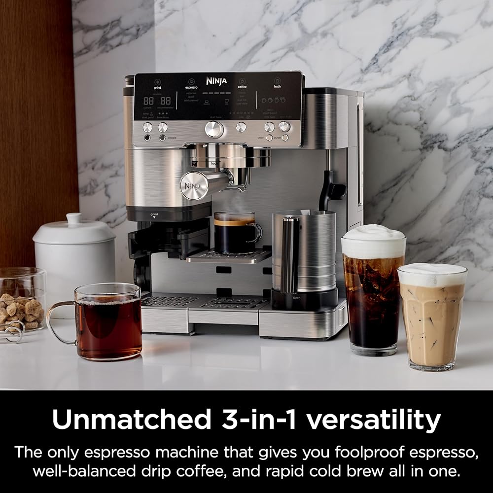 Ninja | Espresso Machine and Drip Coffee Maker| Luxe Café Premier Series | Integrated Coffee Grinder, Milk Frother, Assisted Tamper & Built-In Espresso Accessory Storage | Stainless Steel | ES601: Home & Kitchen