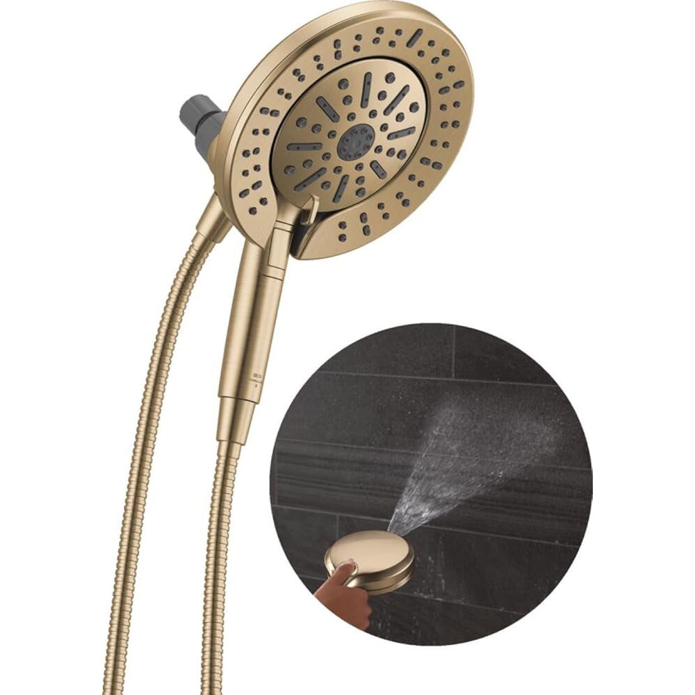 Delta 6-Setting In2ition 2-in-1 Dual Shower Head with Handheld High Pressure ProClean Spray, Brushed Gold Detachable Shower Head with Hose, 1.75 GPM Flow Rate, Champagne Bronze 75655CZ -