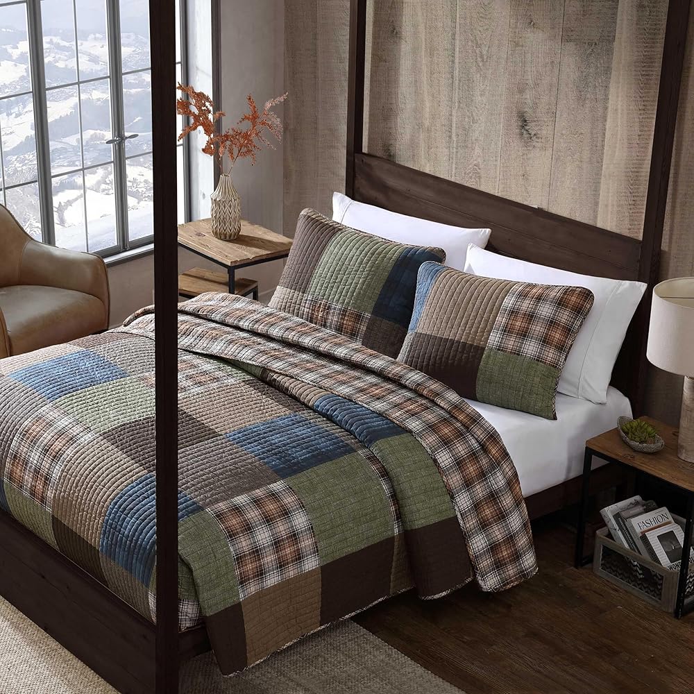 Eddie Bauer - King Quilt Set, Premium Cotton Reversible Bedding with Matching Shams, Patchwork Luxurious Bedding Set (Classic Patchwork Green, King) : Home & Kitchen