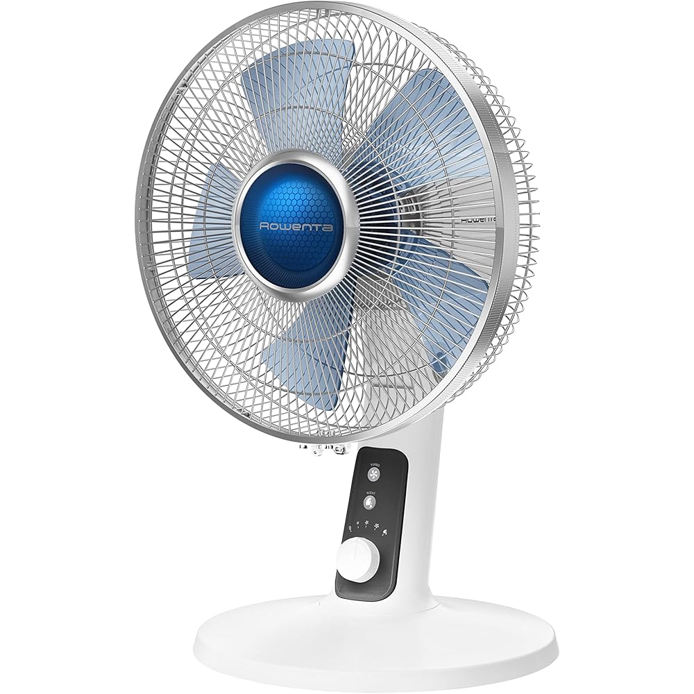 Rowenta, Desk Fan, Turbo Silence Table Fan, 12 Inches, Ultra Quiet Fan for Bedroom, Oscillating, Portable, 4 Speeds, Manual Turn Dial, White, Indoor, VU2730 : Home & Kitchen