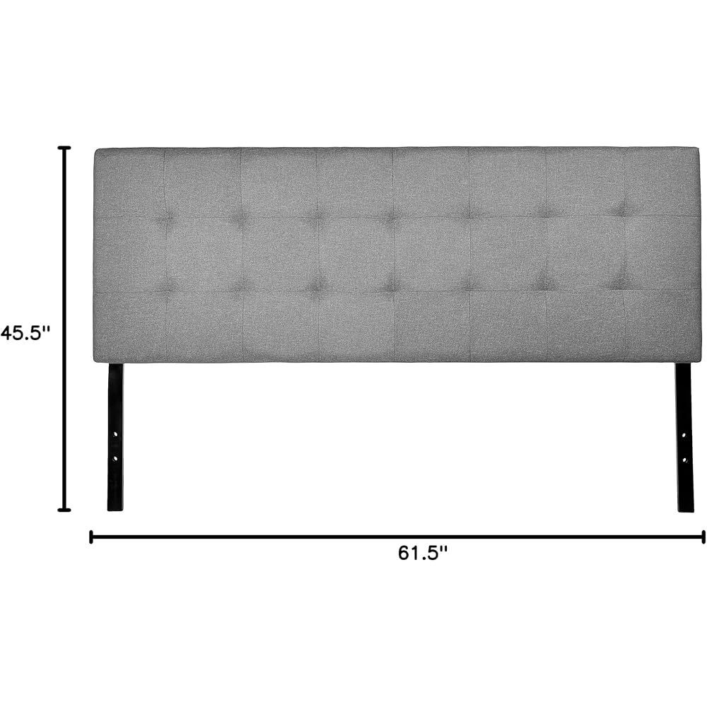 - Amazon Basics Faux Linen Upholstered Tufted Headboard with Adjustable Height, King, Gray