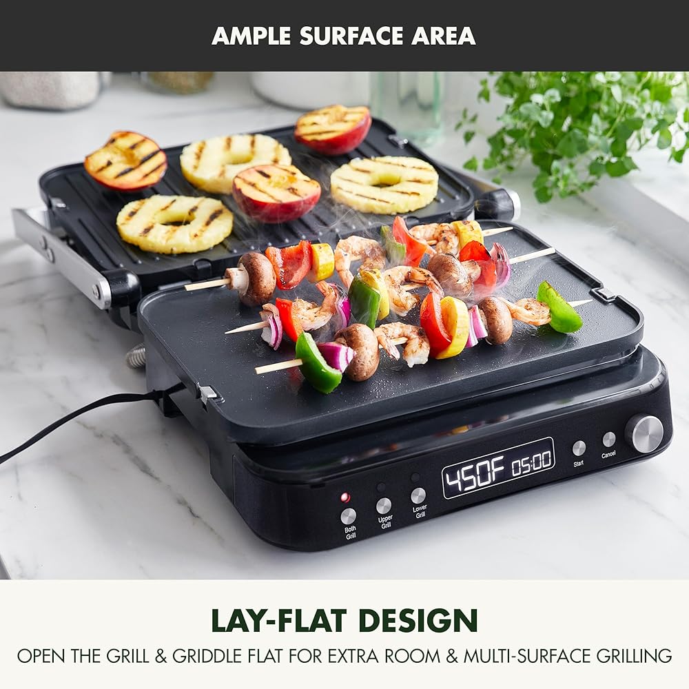GreenPan 6-in-1 Multifunction Removable Plate Indoor Grill & Electric Griddle, Diamond Infused PFAS Free Ceramic Nonstick Reversible Plates, Opens Flat, Adjustable Temp, Panini Press, Black: Home & Kitchen