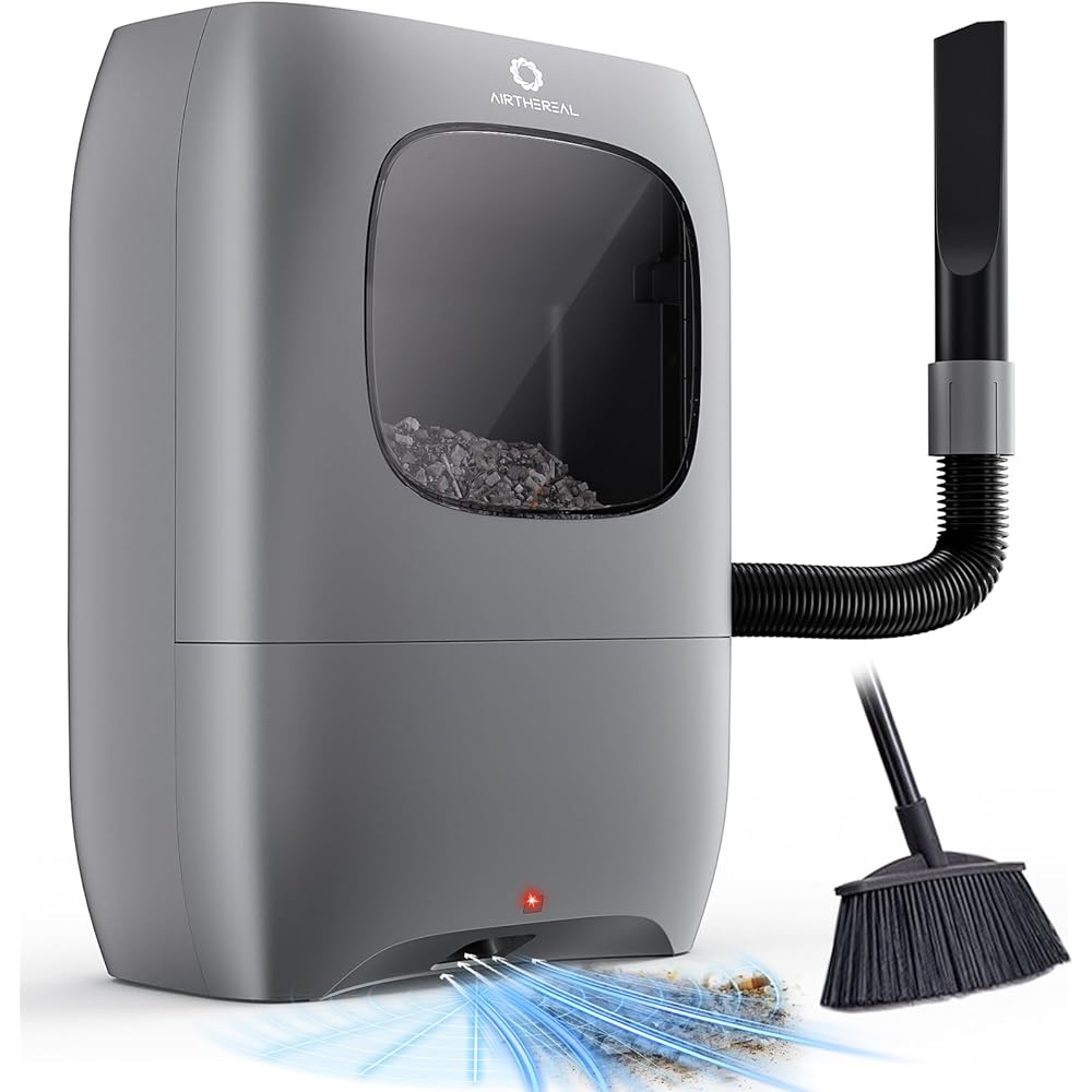 - AIRTHEREAL T1 Touchless Vacuum Automatic Dustpan with 2 Operation Modes - Ultra Fast & Powerful Corded Canister Vacuum for Sweeping Salon, Pet Hair, Food, Dirt, Kitchen, 20Kpa 1500 Watt Max Suction