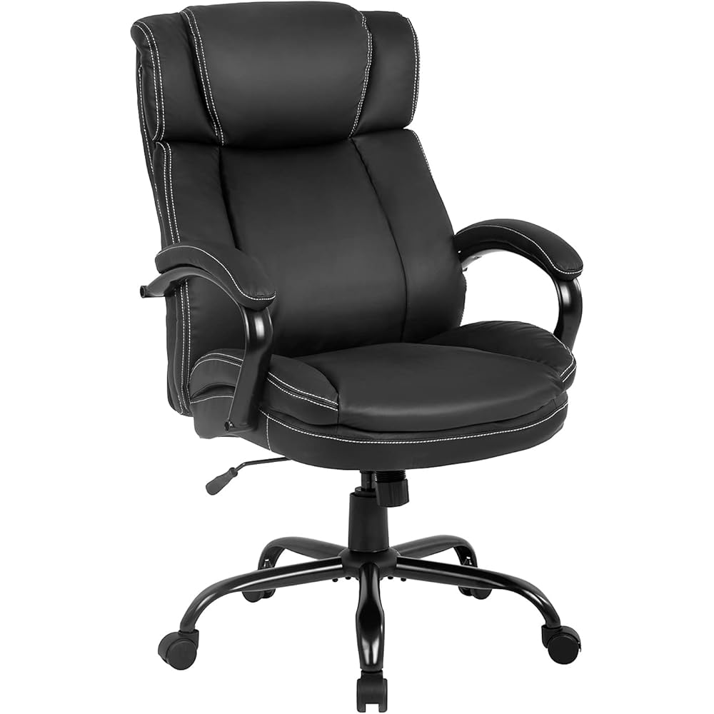 Big and Tall Office Chair 500lbs Wide Seat Ergonomic PU Leather Desk Chair Adjustable Rolling Swivel Executive Computer Chair with Lumbar Support Headrest Task Office Chairs for Heavy People (Black) : Home & Kitchen