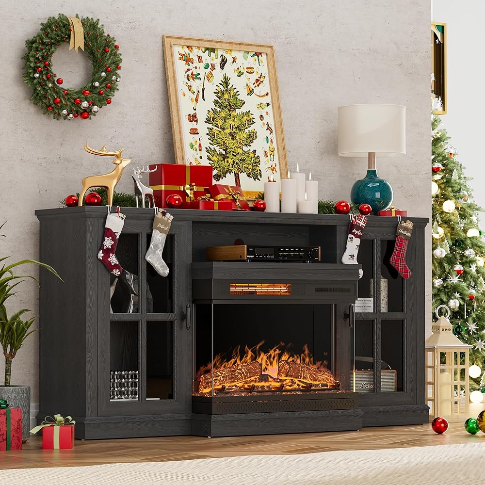 YESHOMY Glass Fireplace TV Stand for Televisions up to 65