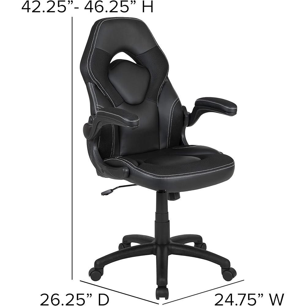 Flash Furniture X10 High-Back LeatherSoft Racing Style Gaming Chair with Flip-Up Arms, Ergonomic Padded Swivel Computer Chair, Black : Home & Kitchen