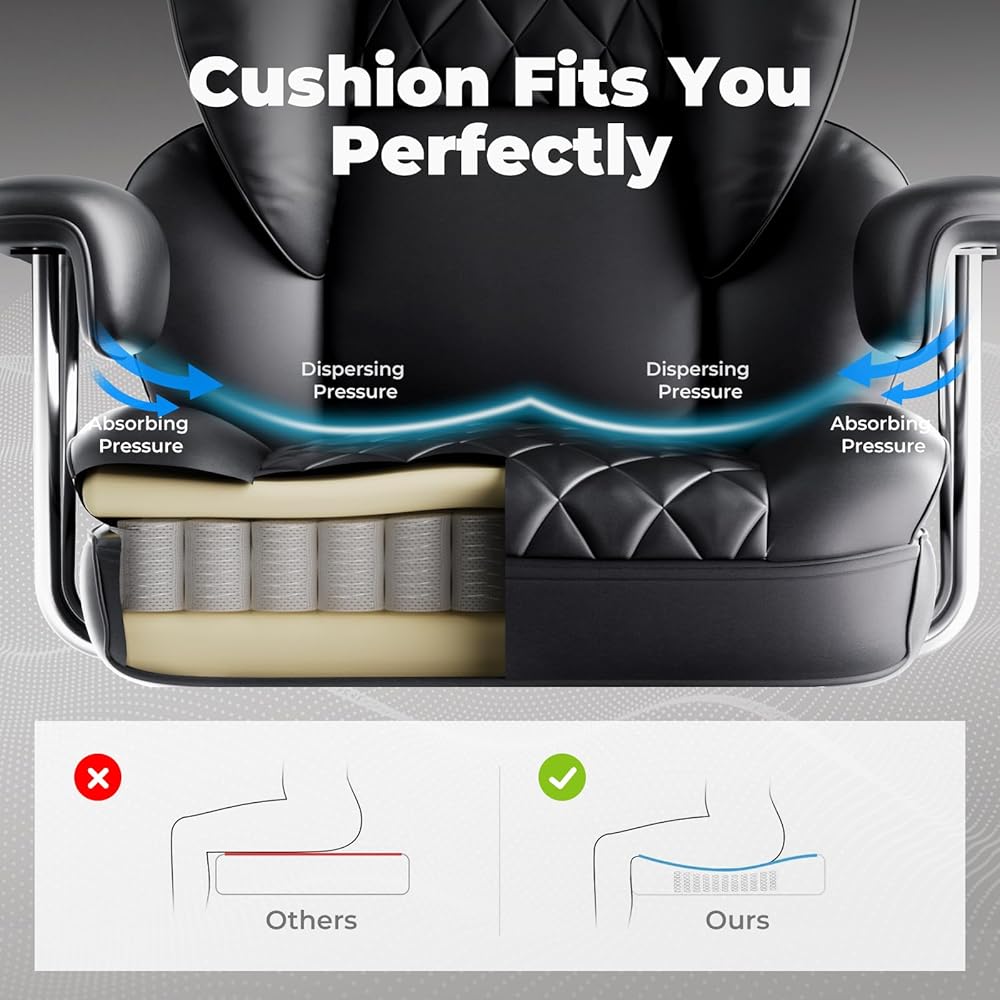 COMHOMA Big and Tall Office Chair, High Back Leather Gaming Chair with Footrest, Executive Ergonomic Office Chair with Pocket Spring Lumbar Support and with Outward Fixed Soft Armrests : Home & Kitchen