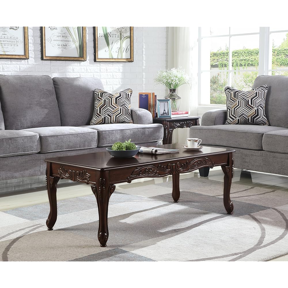 Roundhill Furniture Traditional Ornate Detailing Wood Coffee Table, Dark Cherry : Home & Kitchen