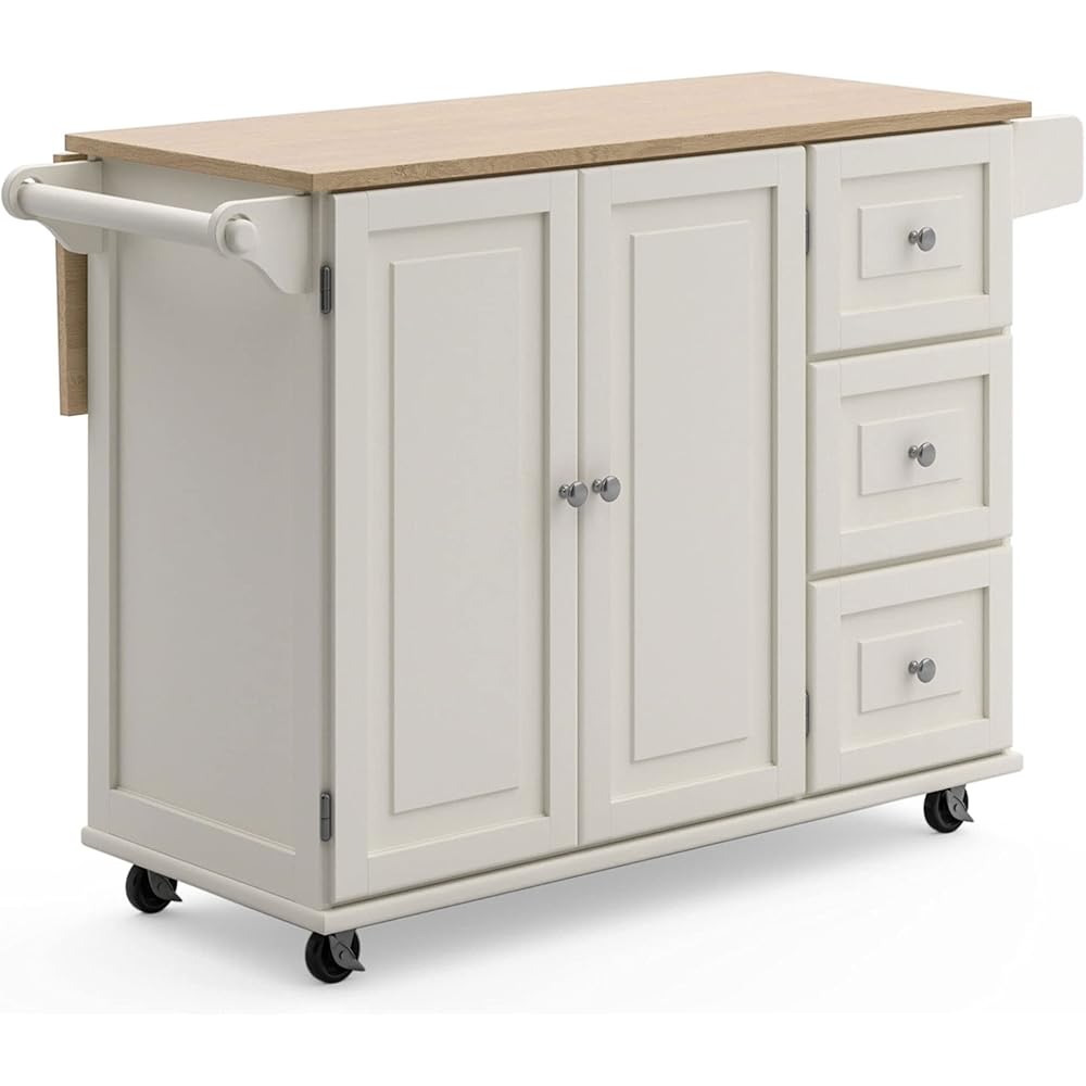 Homestyles Dolly Madison Off-White Mobile Kitchen Island Cart with Wood Drop Leaf Breakfast Bar