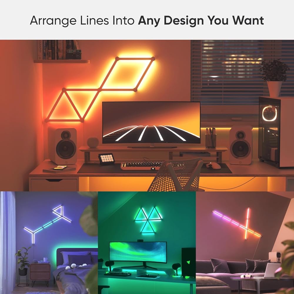 Nanoleaf Lines Smart LED Wall Lights, Music & Screen Sync RGBW Light Bar with 16M+ Color, WiFi Wall Lights Work with Alexa & Google Assistant for Gaming and Home Decor, 60 Degree Smarter Kit 15 Lines -