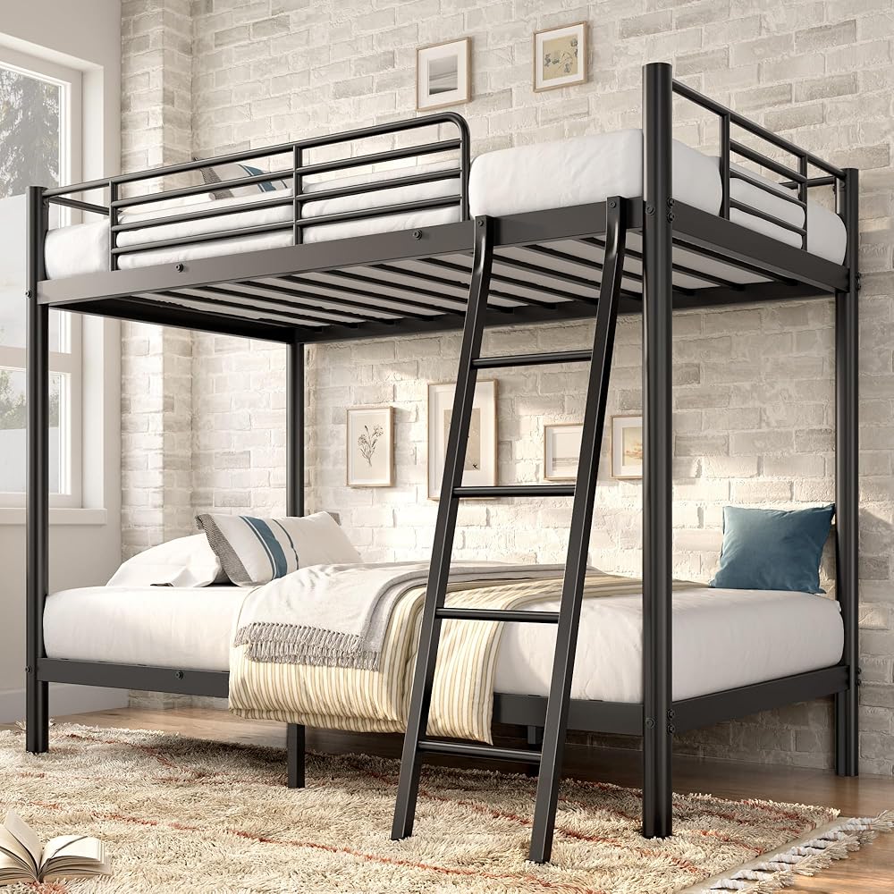 SogesSleep Bunk Bed Twin Over Twin, Heavy Duty Metal Bunk Bed Frame with Angled Ladder for Teens and Adults, for Spaces-Saving, Smooth Rounded Edges, Noise Free & Easy Assembly, Black : Home & Kitchen