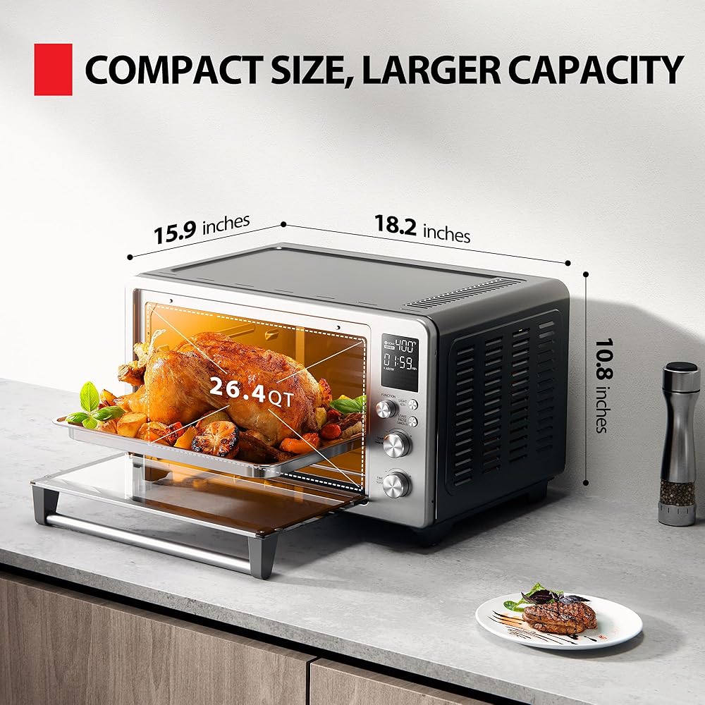 TOSHIBA ChefFry Air Fryer Toaster Oven Combo, 26.4 QT Large Capacity, 12-in-1 Countertop Toaster Oven, Stainless Steel : Home & Kitchen
