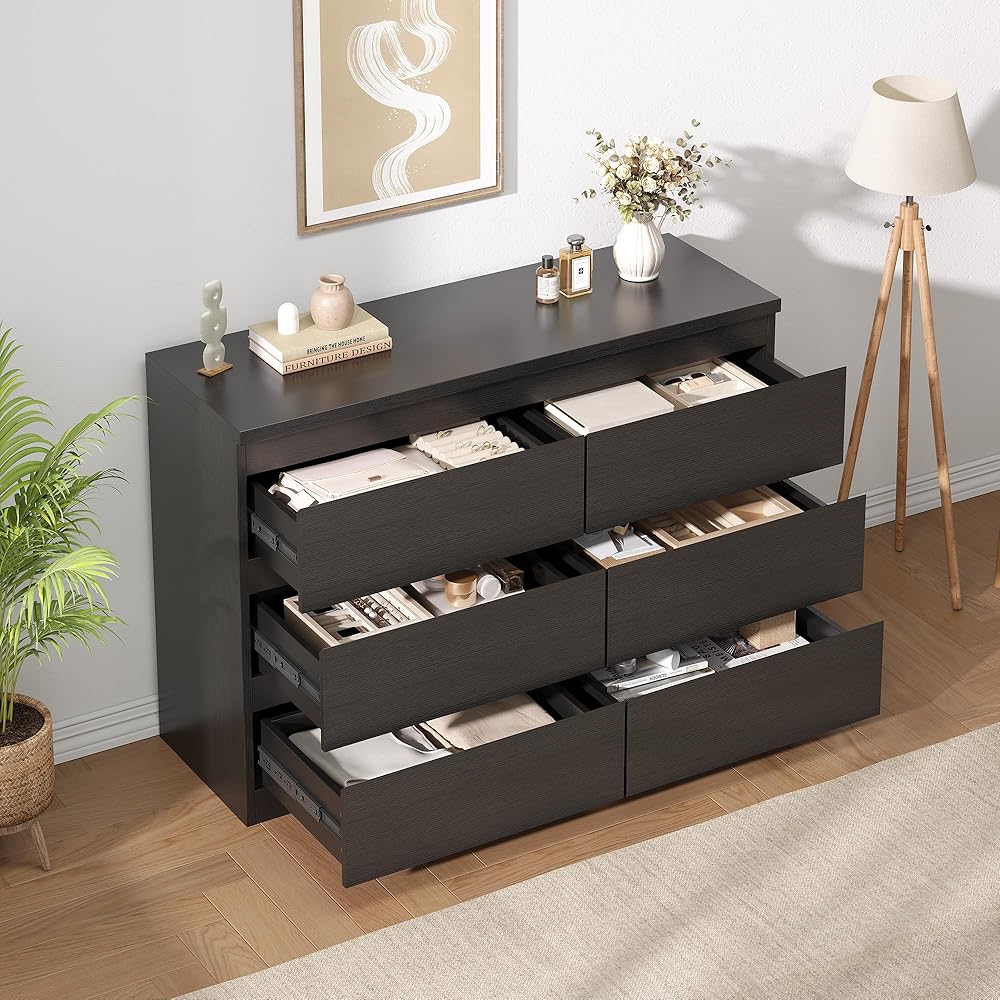 Jocoevol Black 6 Drawer Dresser for Bedroom, 15.3
