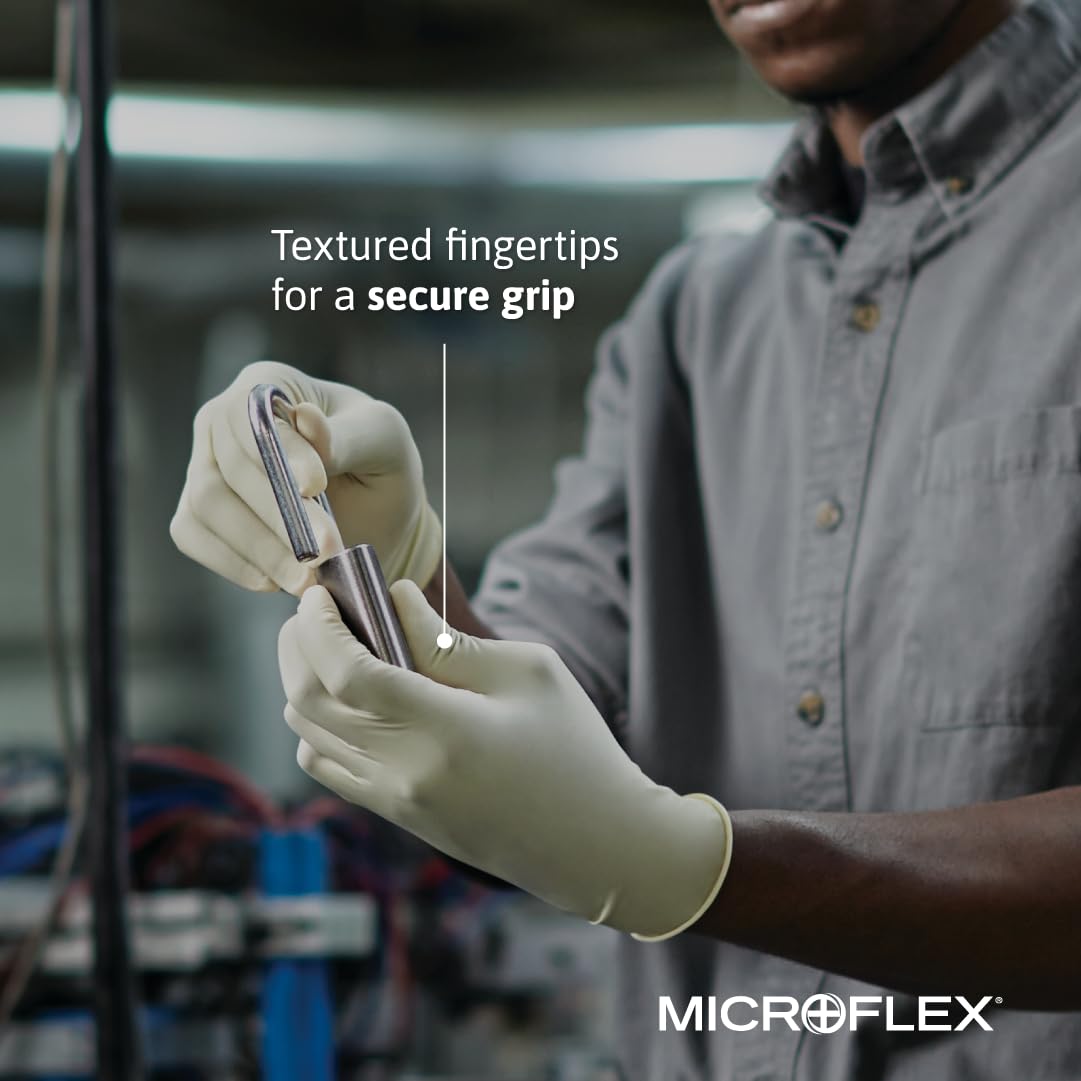 Ansell MICROFLEX Diamond Grip MF-300 Disposable Latex Gloves for Automotive, Healthcare, Machinery Industries - Large, Natural (Case of 1000): Science Lab Controlled Environment Gloves: Industrial & Scientific