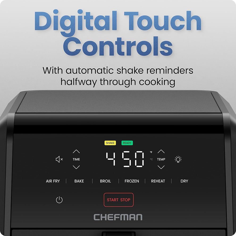 Chefman Air Fryer TurboFry 7-Qt, 6-in-1 High-Powered 450°F Cooking for Crispier Results, Compact Space-Saving Design, Air Fry, Bake, Broil, Reheat, Dehydrate, Defrost, Fast & Even Cooking – Black