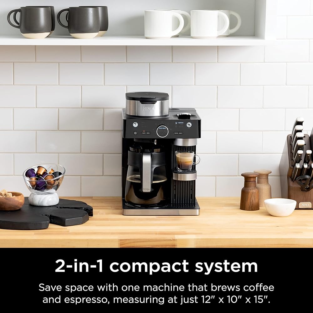 Ninja Espresso & Coffee Maker & Barista System, 3 Espresso Brew Styles, Single-Serve Coffee & Nespresso Capsule Compatible, Built-in Frother, Espresso, Cappuccino & Latte Maker, Black, CFN601: Home & Kitchen