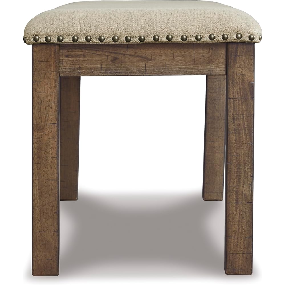 - Signature Design by Ashley Moriville Casual Rustic Upholstered Dining Bench, Grey & Brown - Table Benches