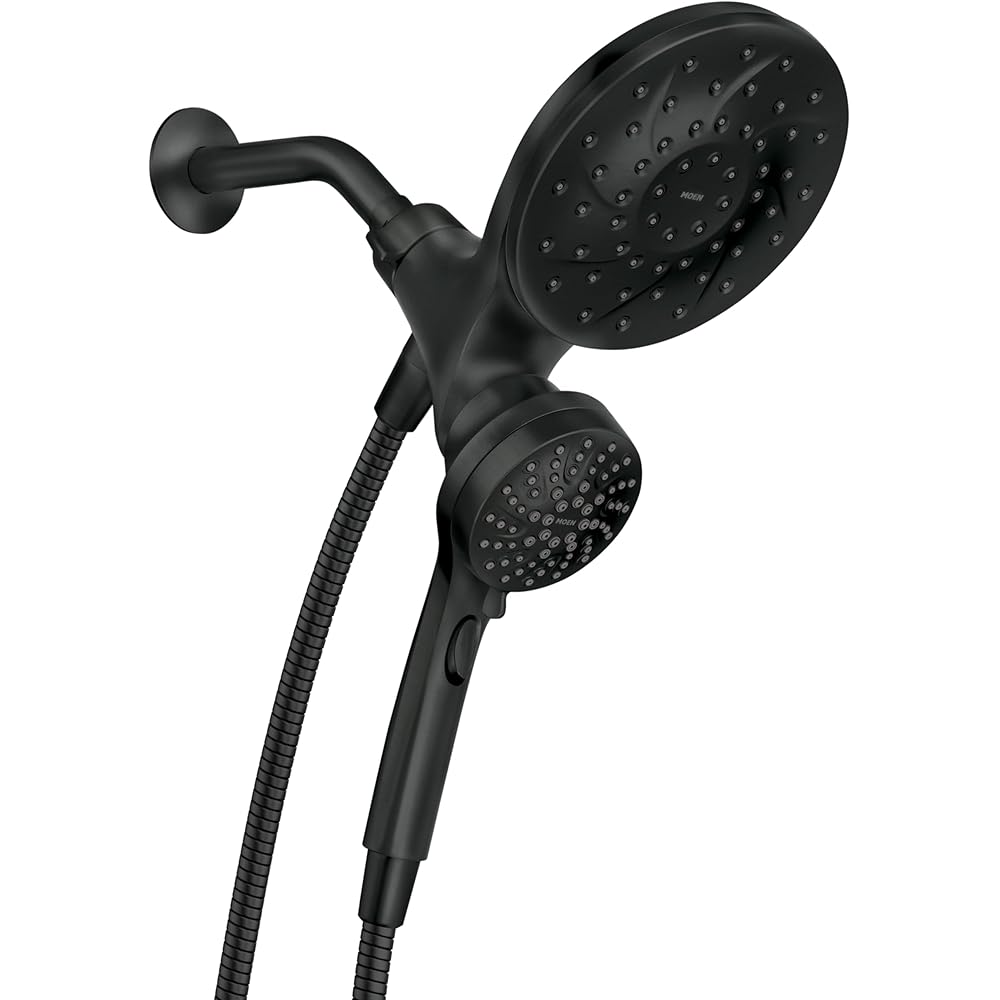 Moen Engage Matte Black 2.5 GPM Handheld Showerhead and Rain Shower 2-in-1 Combo Featuring Magnetic Docking System and Metal Hose, 26009BL