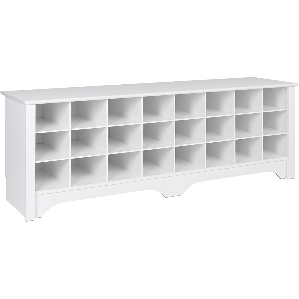 Prepac White Hall Bench with Storage and Seating: 24-Shoe Cubby Bench, Ideal White Shoe Rack for Entryway, Sized 15.5